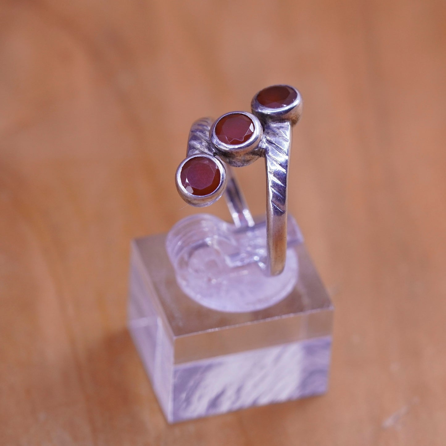Size 8.5, vintage Sterling silver handmade ring with round carnelian