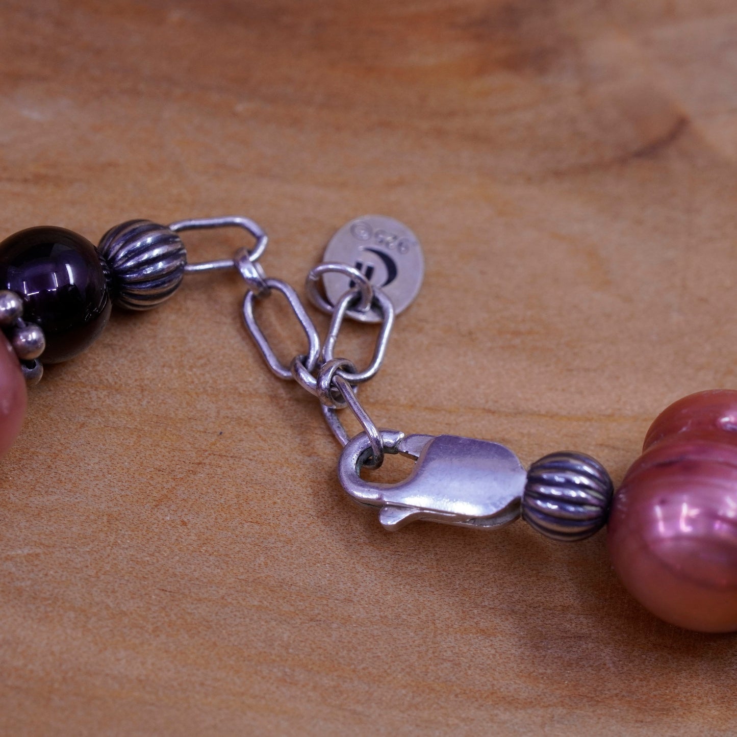 7”, Carolyn Pollack Sterling silver handmade bracelet, 925 chain pearl garnet