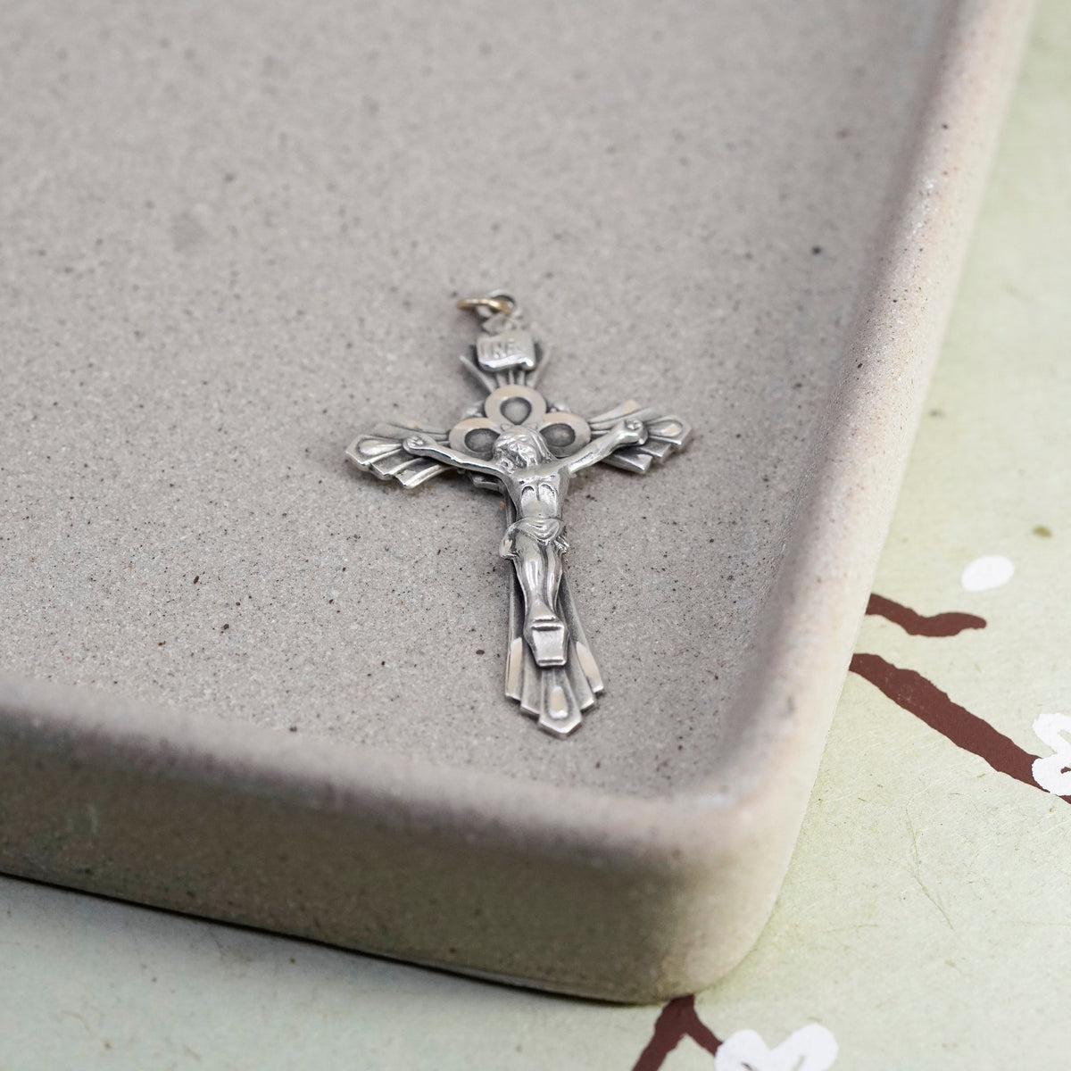 Vintage INRI Sterling silver filigree pendant, 925 cross charm with Jesus