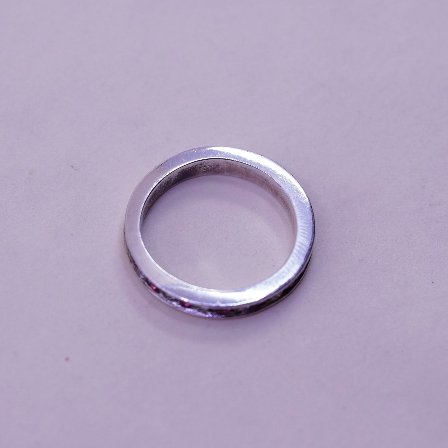 Size 5, sterling 925 silver handmade ring, engagement band with pink clear cz