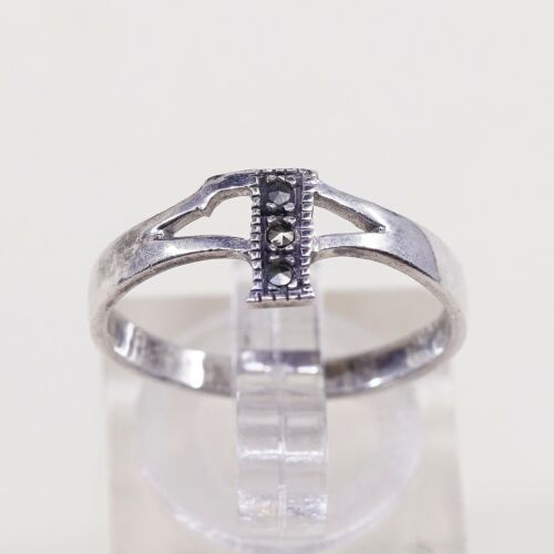 Size 6.5, Vtg Sterling Silver Handmade Ring, 925 Silver Band W/ Marcasite