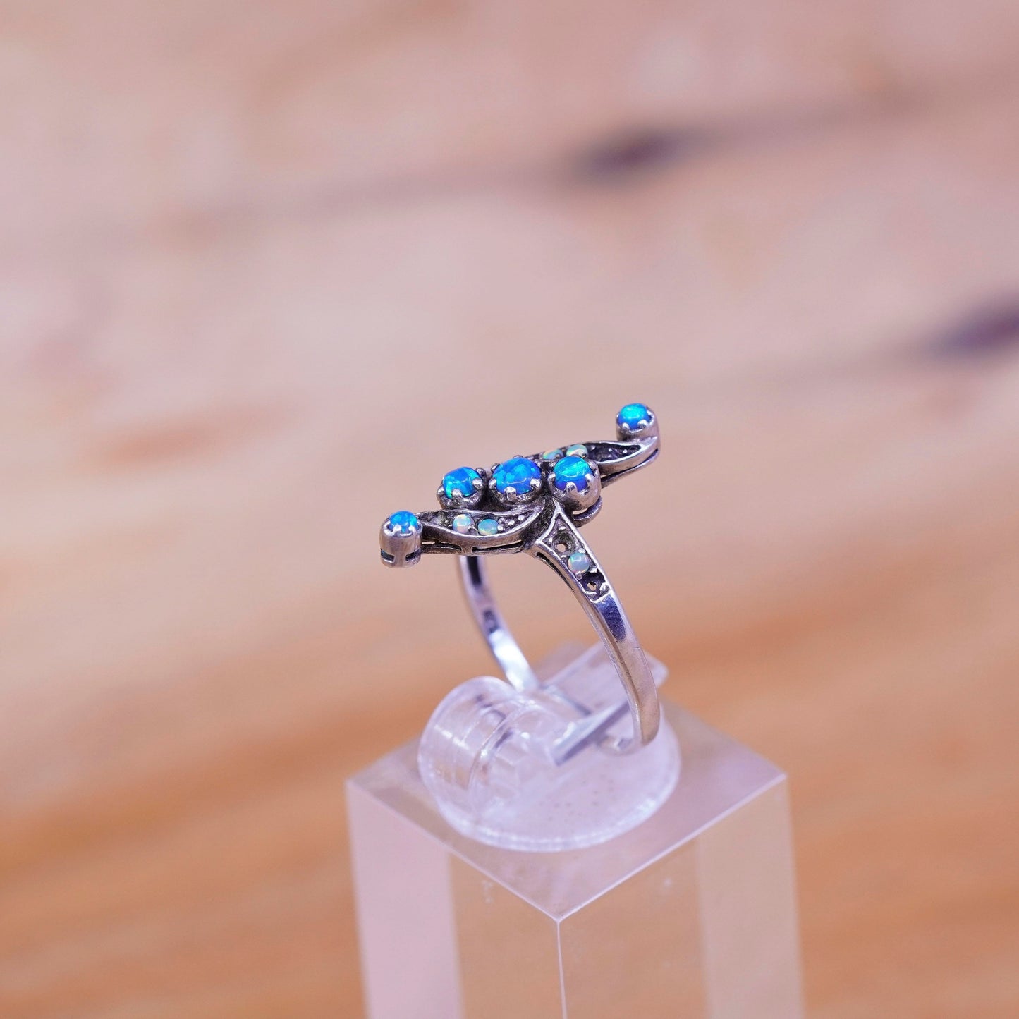 Size 5.5, vintage Sterling 925 silver handmade ring with opal beads