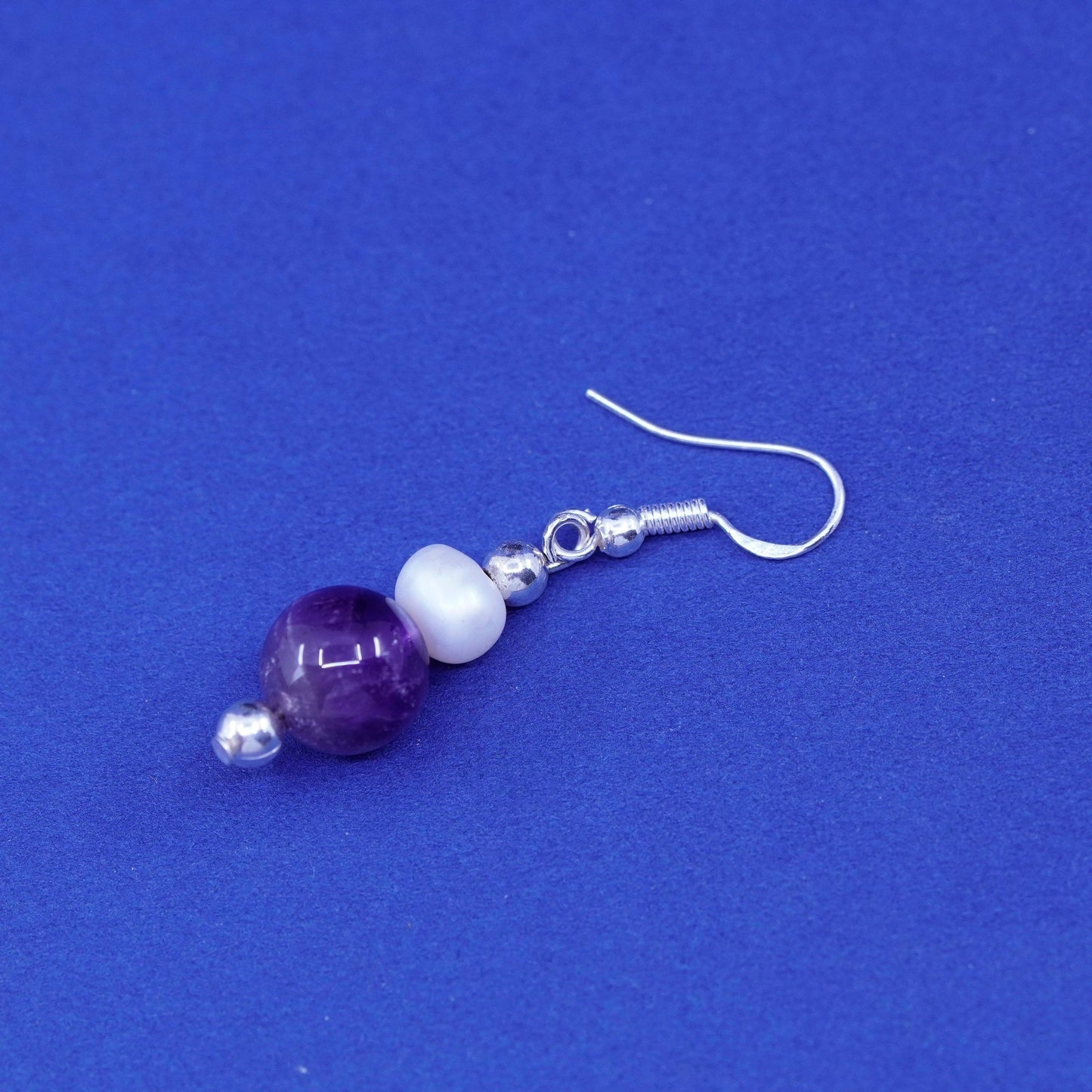 Vintage sterling 925 silver handmade earrings with pearl amethyst beads