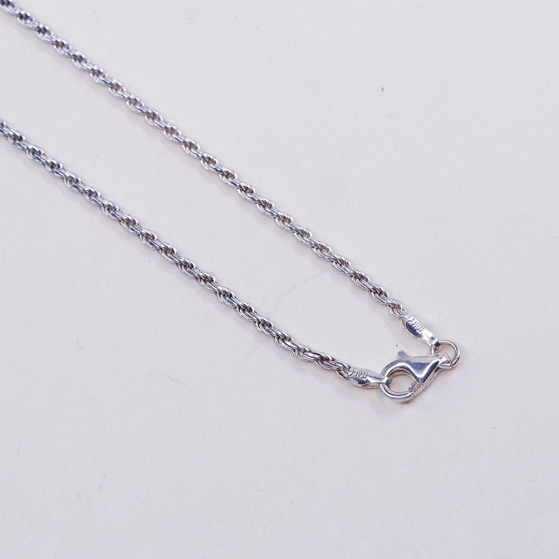 20", vtg sterling silver handmade necklace, 925 rope chain w/ glass pendant