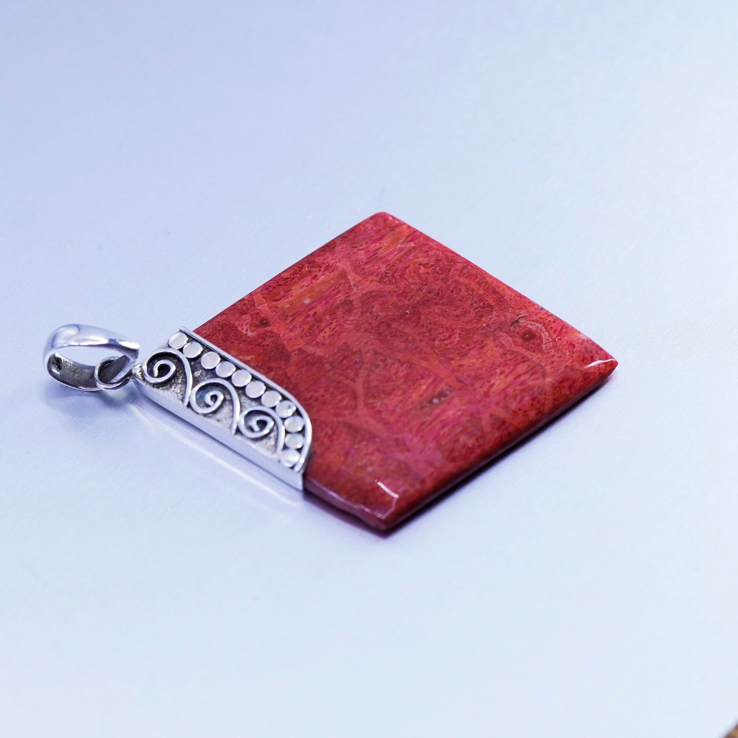 Antique Sterling silver handmade charm, 925 pendant with coral and beads