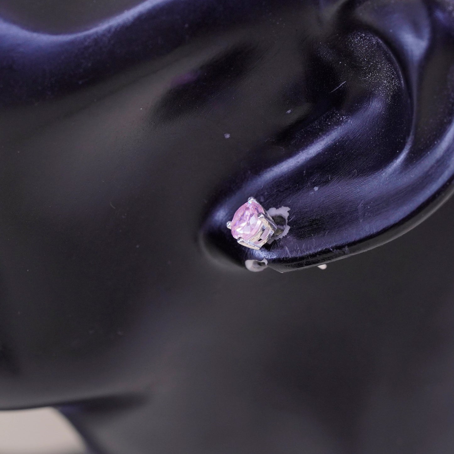 Vintage sterling silver studs with pink Cz, fashion minimalist earrings