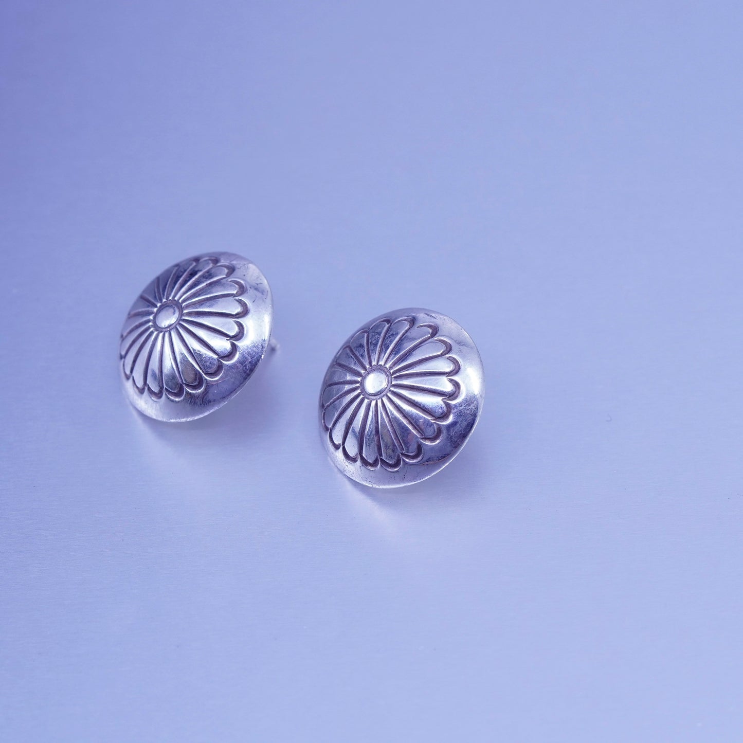 Vintage Sterling 925 silver handmade earrings, circle bead studs