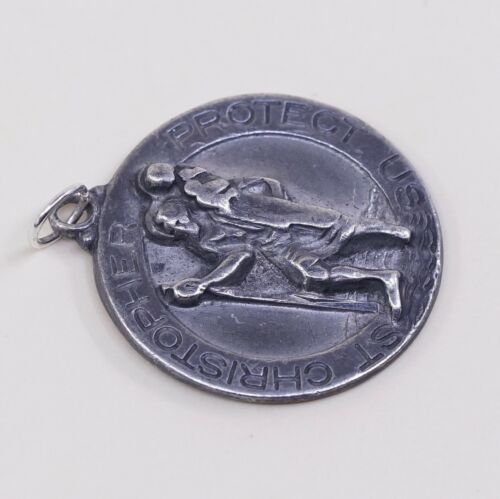 Hayward Sterling Silver handmade Pendant 925 Tag W/ Saint Christopher Protect Us