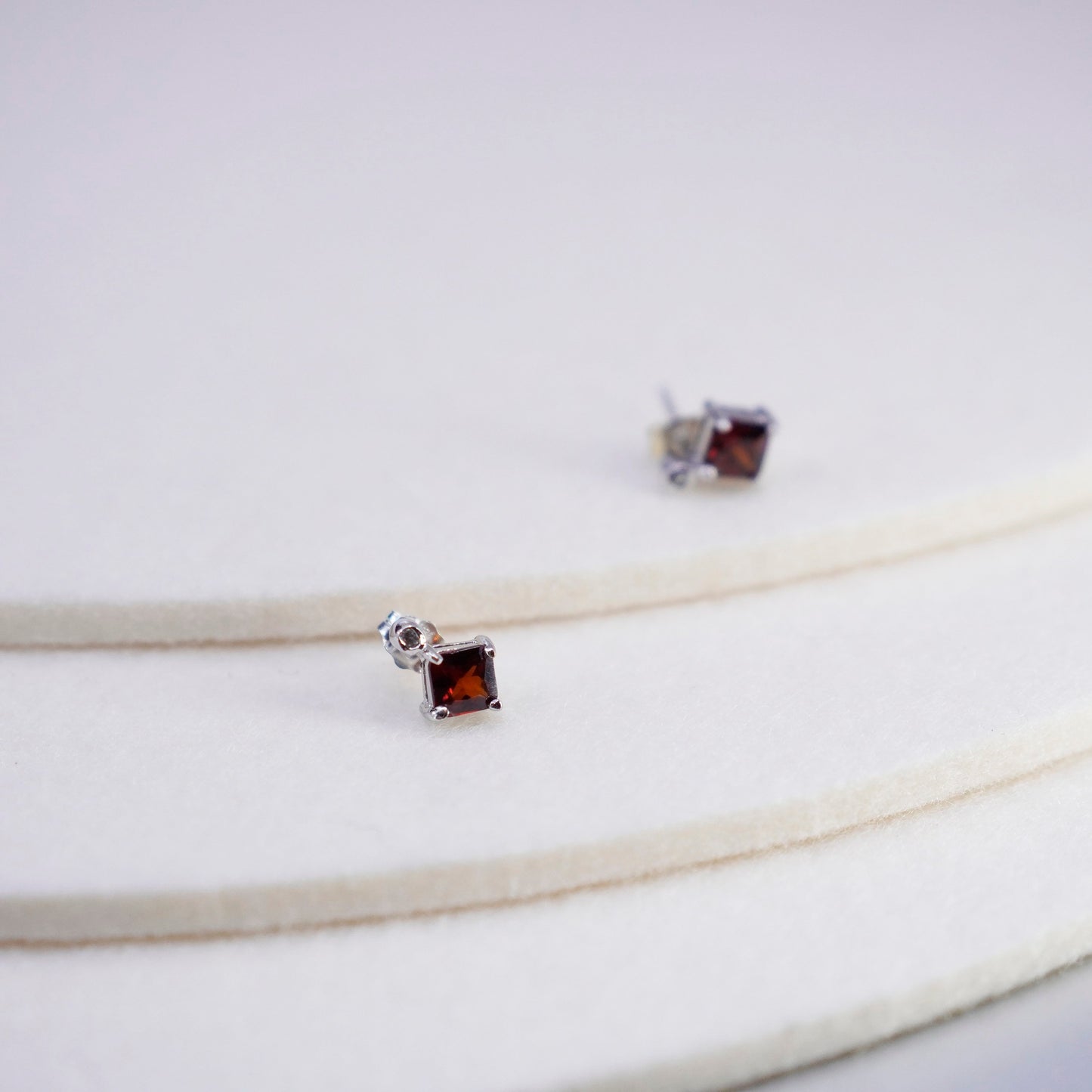 Vintage Sterling 925 silver handmade earrings, studs with ruby