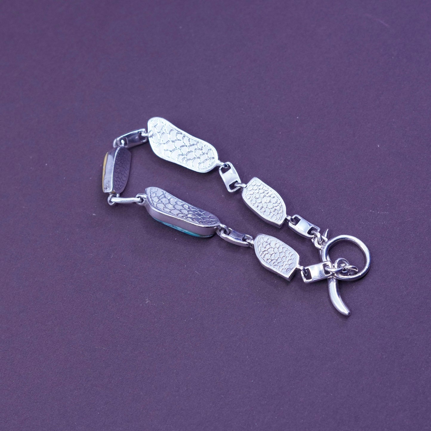 6.75”, mexico Sterling 925 silver bracelet with lapis lazuli amber turquoise