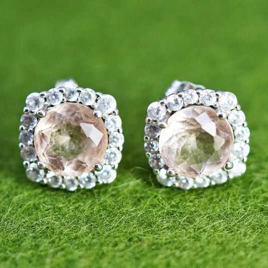 Vintage sterling silver studs earrings with citrine and cz, fashion earrings