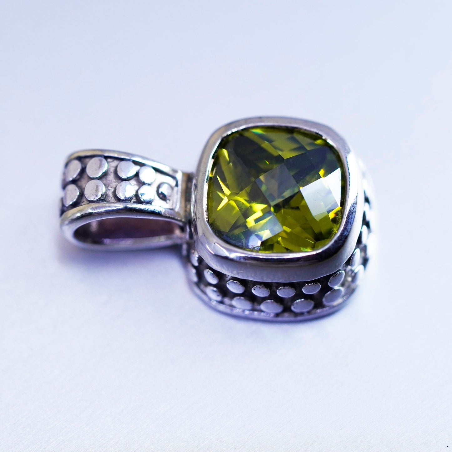 antique sterling 925 silver handmade bead textured pendant with peridot