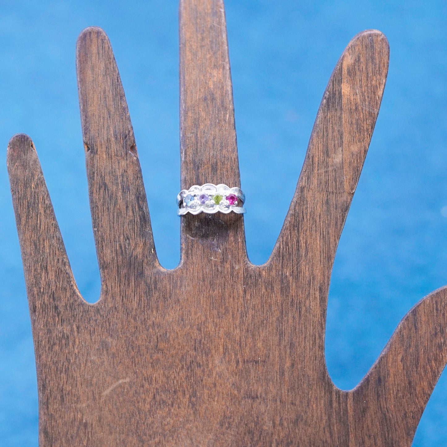 Size 5.5, Sterling silver ring, 925 cocktail ring peridot, ruby topaz amethyst