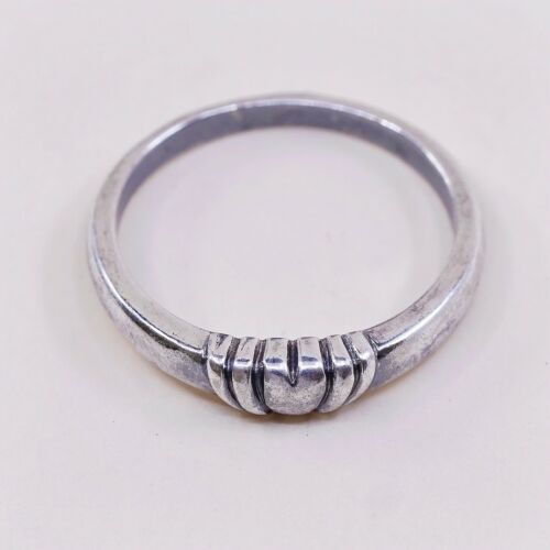 Sz 5.75, Vtg Mexico Sterling Silver Handmade Ring, 925 Silver Band W/ Heart