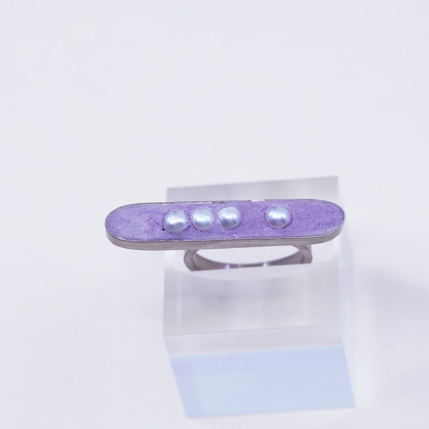 sz 8.5, SCAD Jeweler Stina Wen sterling 925 silver ring purple concrete N pearl
