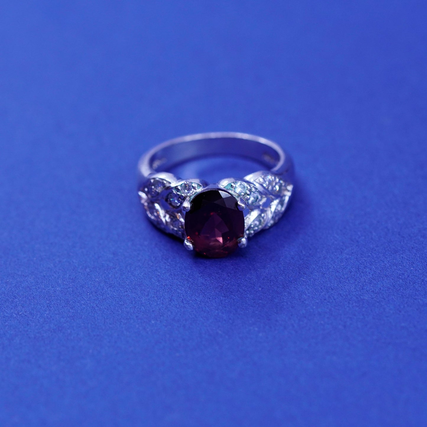Size 5, vintage ADI Sterling 925 silver handmade ring with heart Ruby and cz