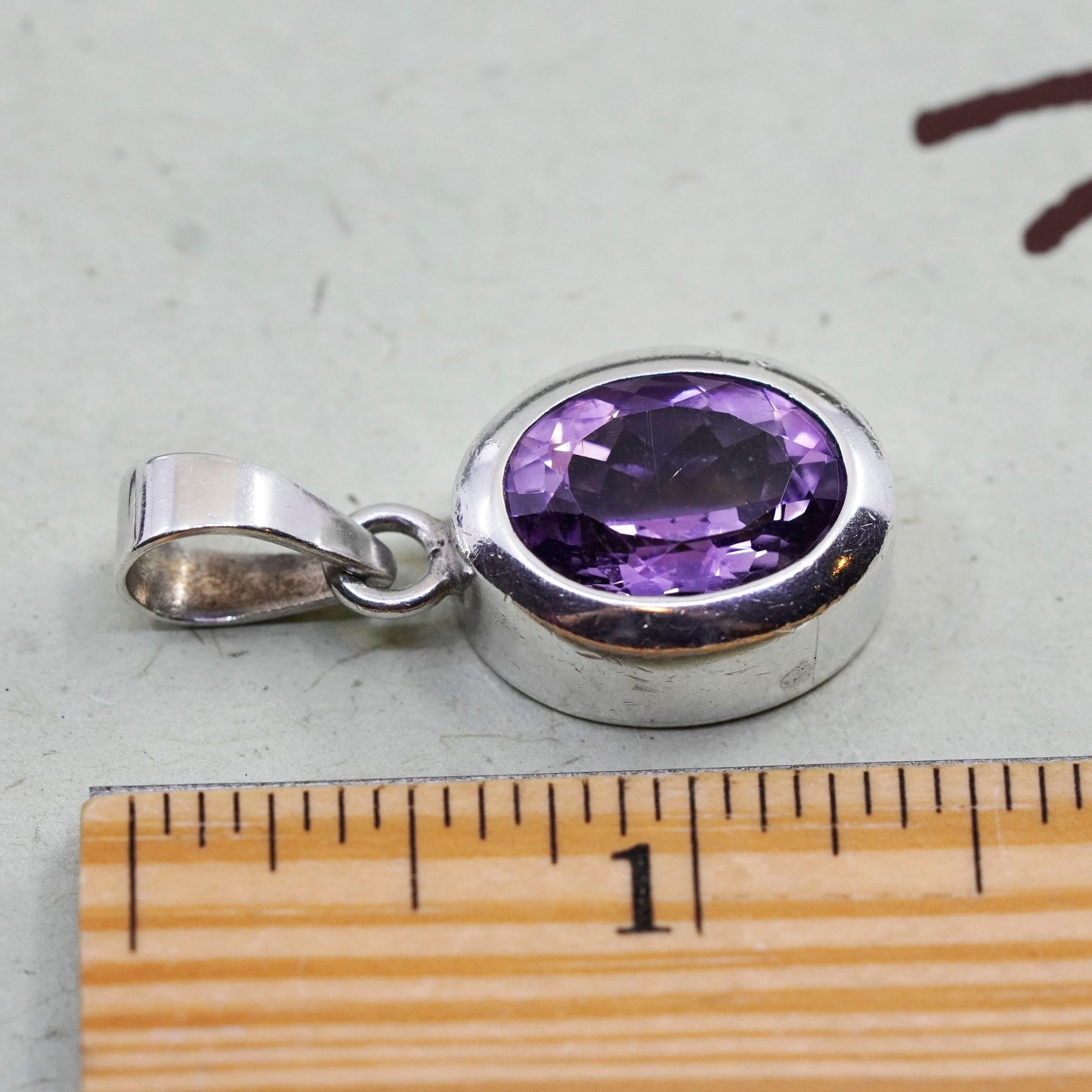 Vintage Sajen Sterling 925 silver handmade pendant with oval amethyst