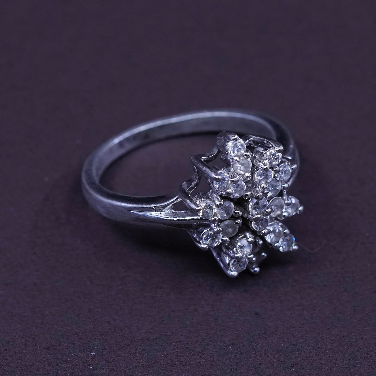 Size 7.25, vintage TBJ Sterling silver ring, 925 with cluster Cz, stamped 925