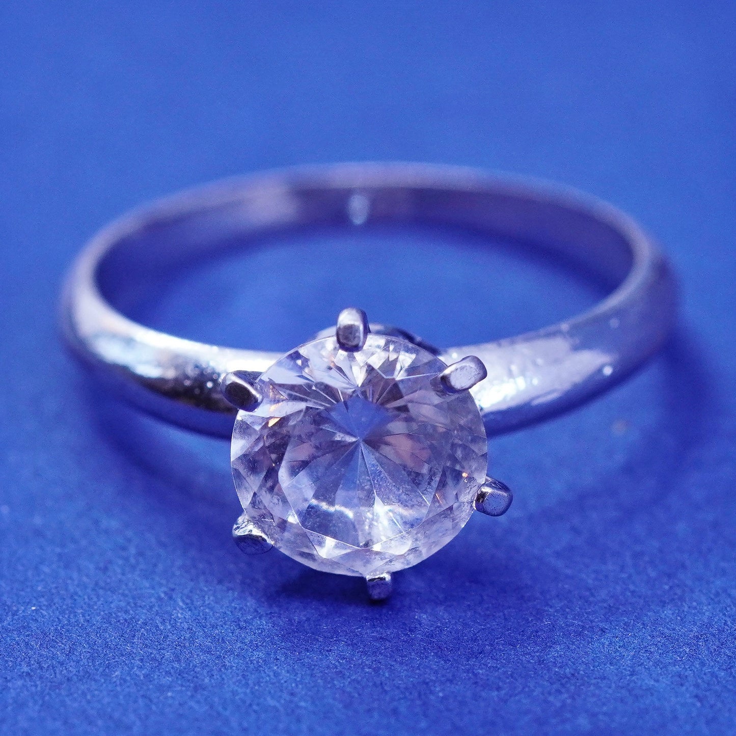 Size 7, vintage Sterling silver handmade ring, 925 engagement ring with crystal