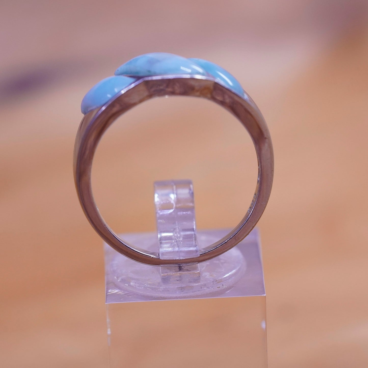 Size 10.25, vintage Sterling 925 silver modern ring with Larimar