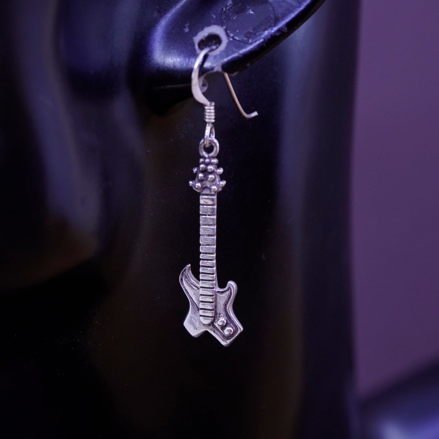 Vintage Sterling silver handmade earrings, 925 Electric guitar