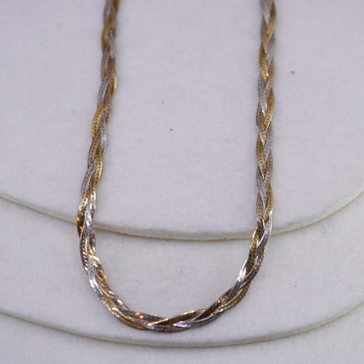 18” Italy vermeil gold Sterling 925 silver woven braided herringbone necklace