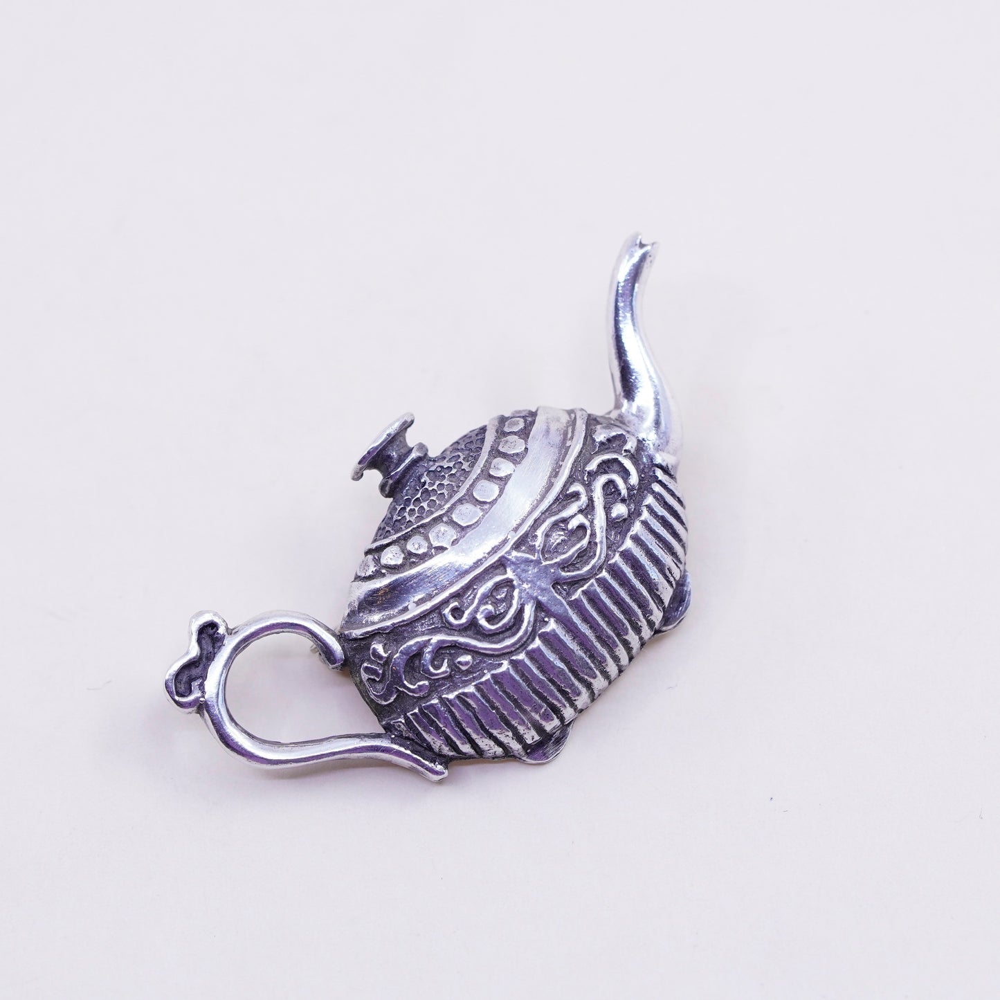 Vintage sterling silver handmade brooch, 925 teapot pot