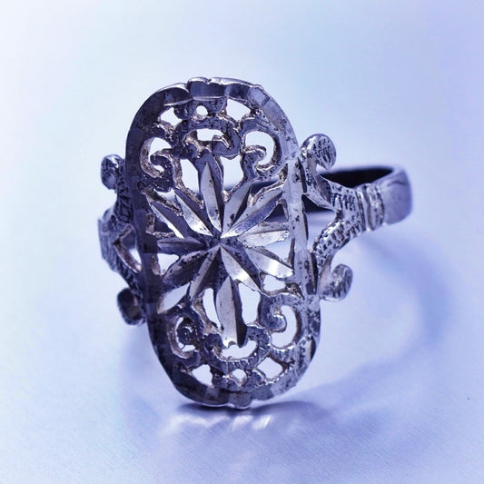 Size 6, vintage Sterling 925 silver handmade ring, filigree snowflake band