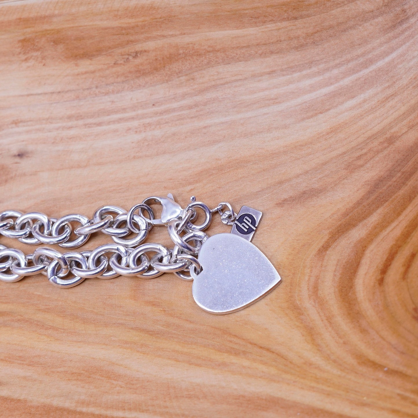 6.75”, Sterling silver handmade charm bracelet, 925 circle chain heart charm