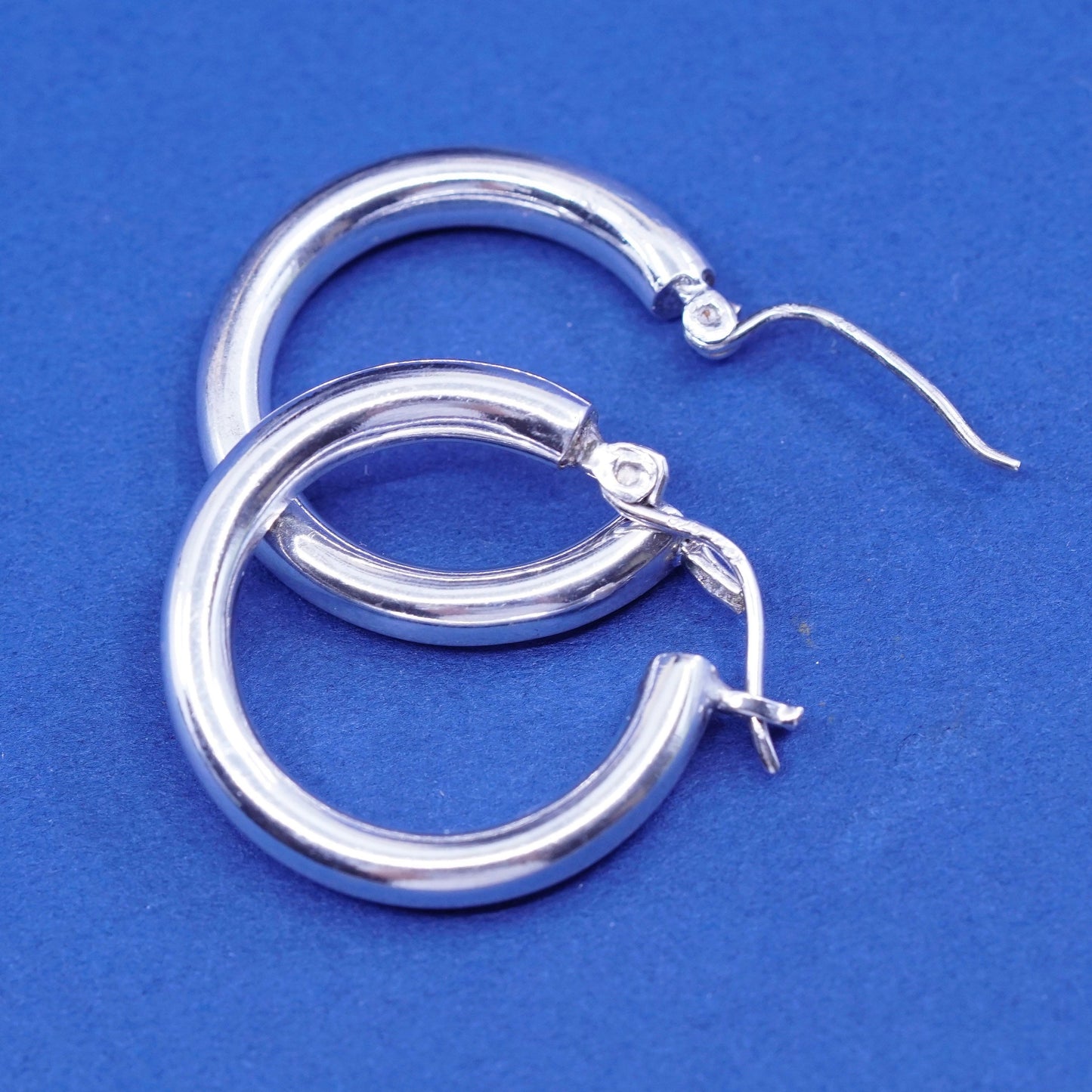 1”, vintage Sterling silver handmade hoop Huggie earrings, Modern 925 huggie