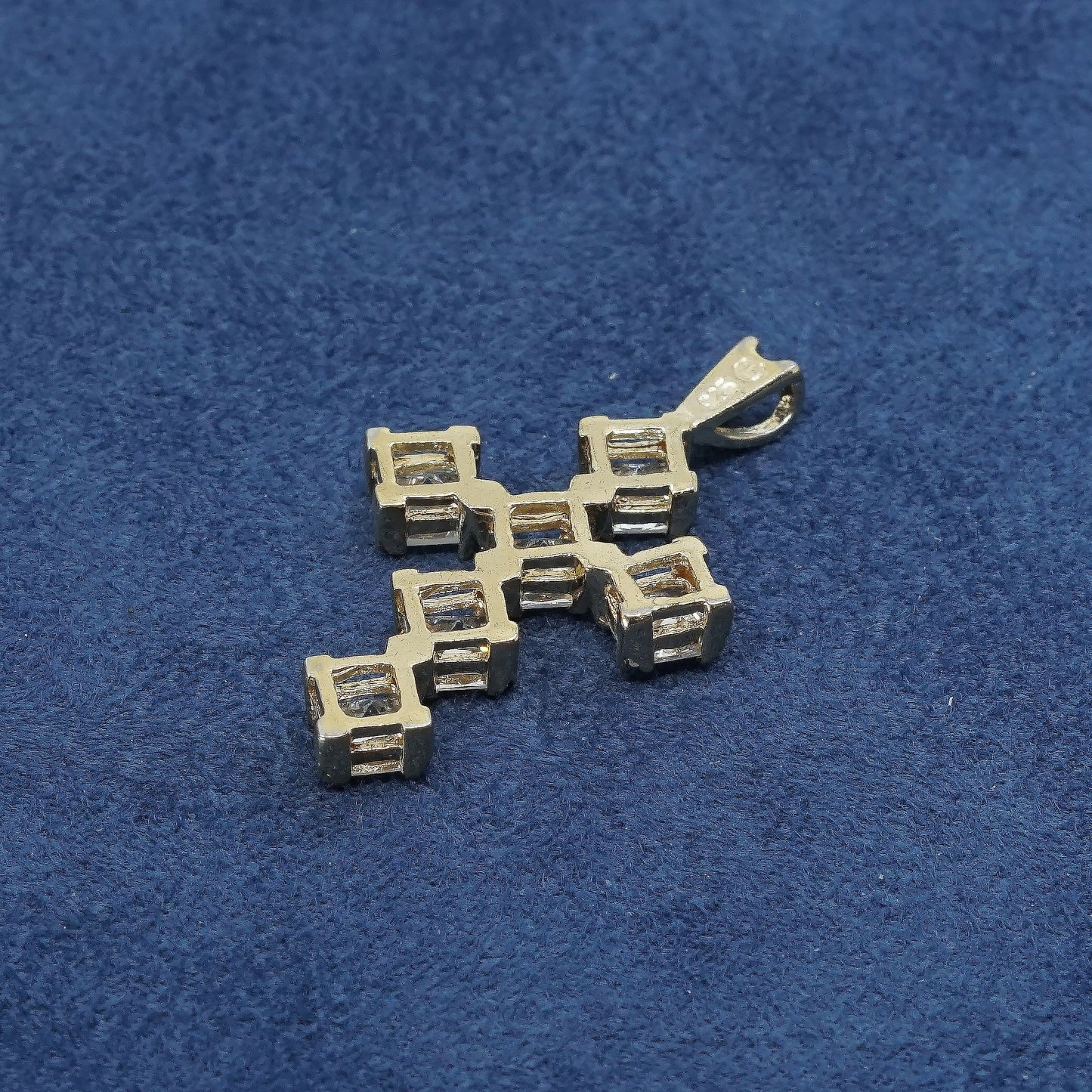 vtg gold over Sterling silver handmade pendant, 925 cross with crystal