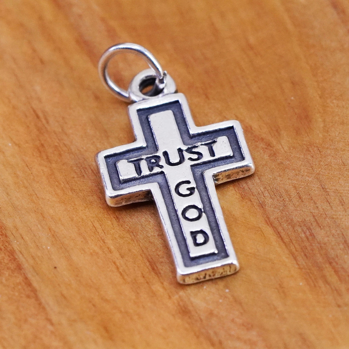 SLC Sterling silver handmade cross pendant, 925 charm engraved “trust god