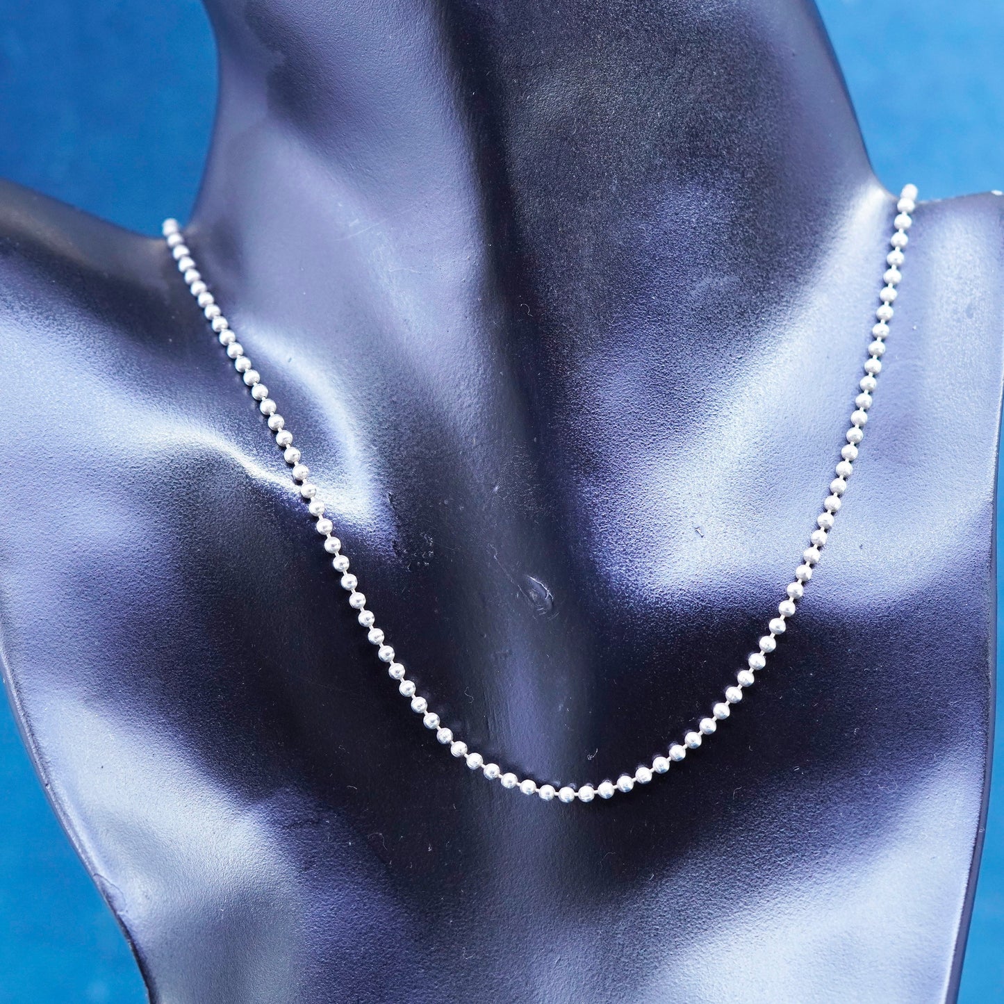 16”, 2mm, vintage Sterling silver handmade necklace, 925 beads chain