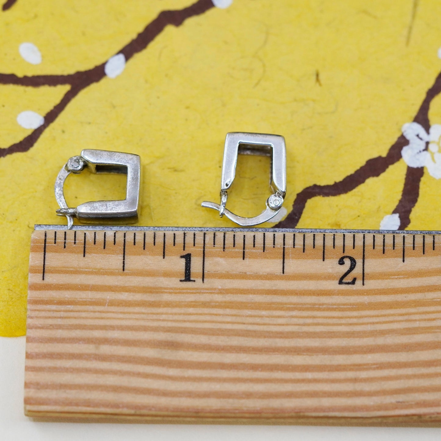 0.5”, vintage Italy Sterling silver handmade hoops, square 925 huggie earrings