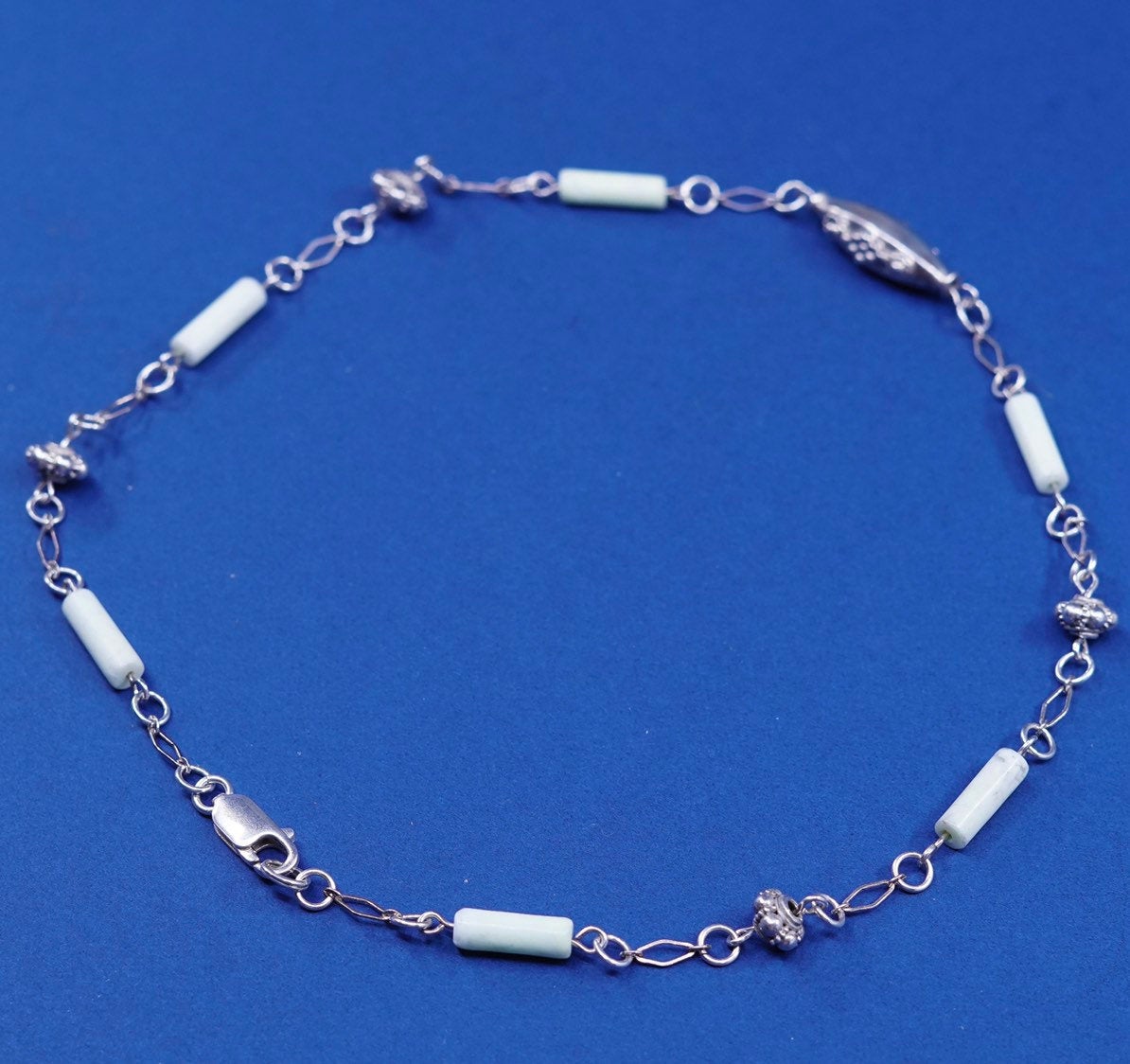 16", vtg Sterling silver handmade necklace, 925 w/ Jade tube