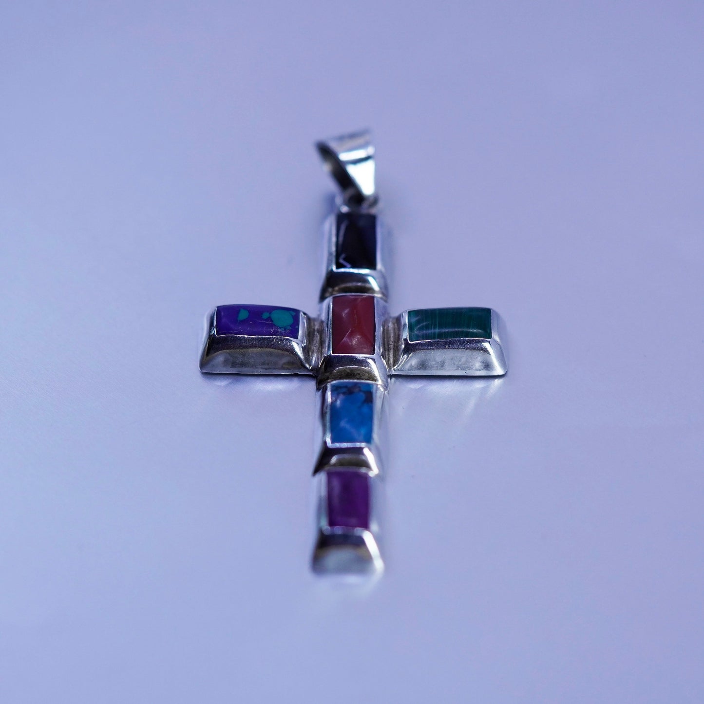 sterling 925 silver handmade cross pendant with turquoise jasper malachite onyx