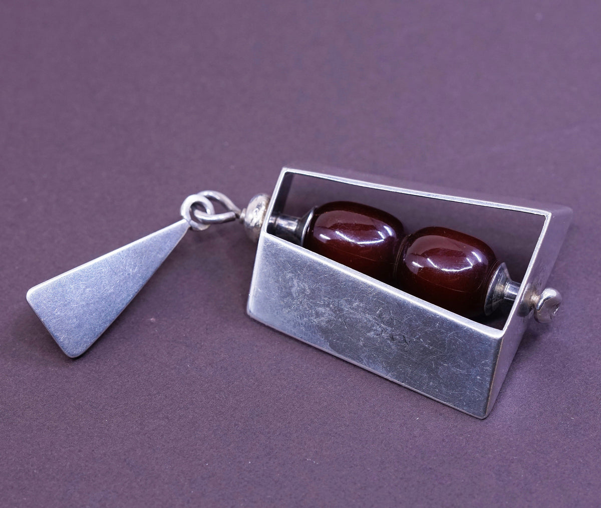 Vintage Sterling silver handmade pendant, modern 925 with garnet beads