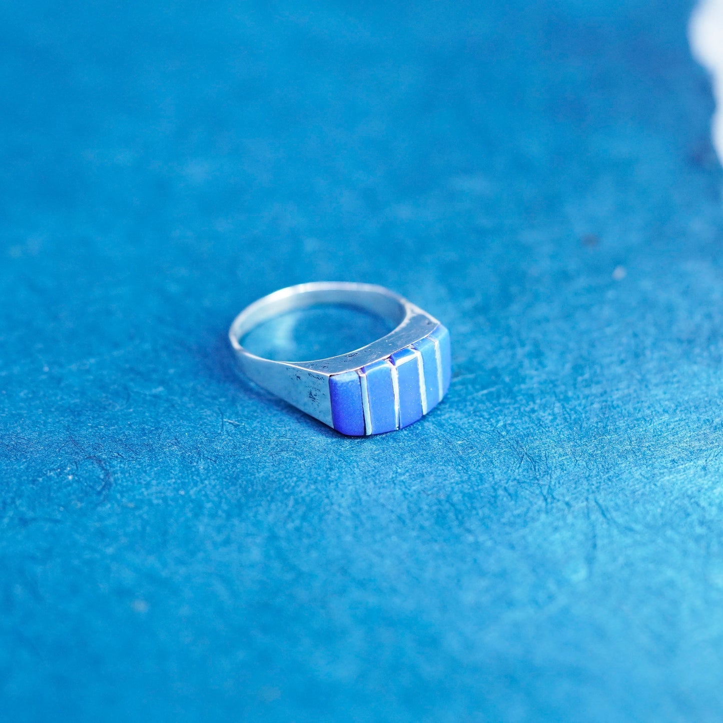 Size 7, vintage Mexico Sterling 925 silver handmade ring band with sodalite