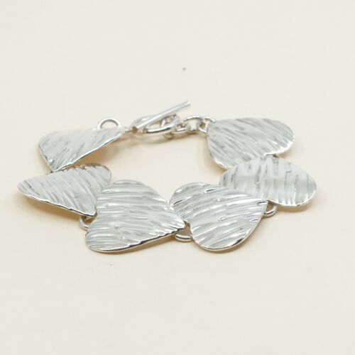 7”, Vintage Sterling Silver Handmade Bracelet, Italy 925 Bold Heart Link Chain