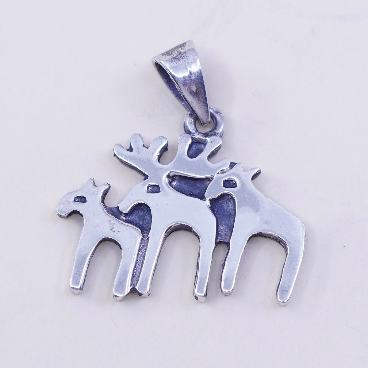 Vintage sterling silver handmade pendant, Native American 925 elk deer