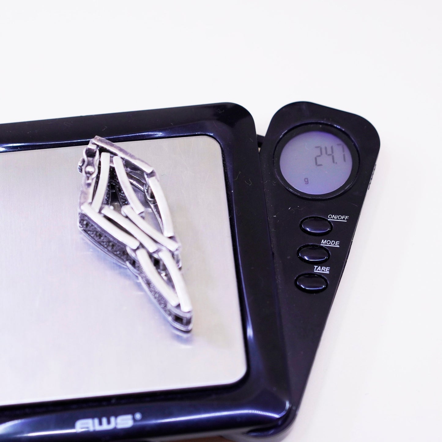 7”, vintage DBJ Sterling 925 Silver, elongated chain, tennis Bracelet marcasite