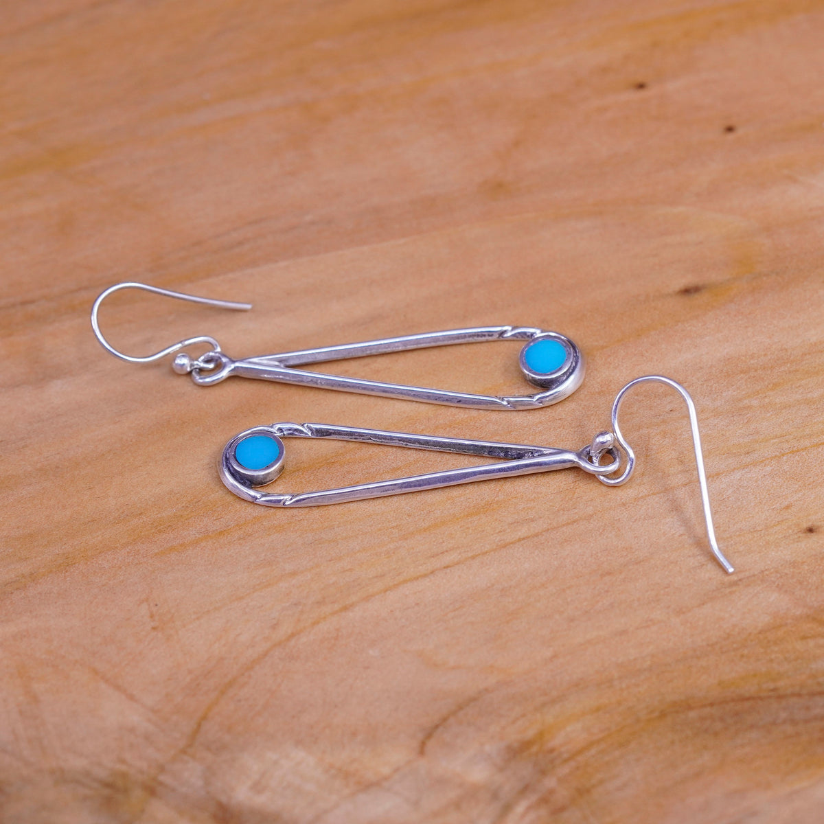 Vintage Sterling 925 silver handmade teardrop earrings with turquoise