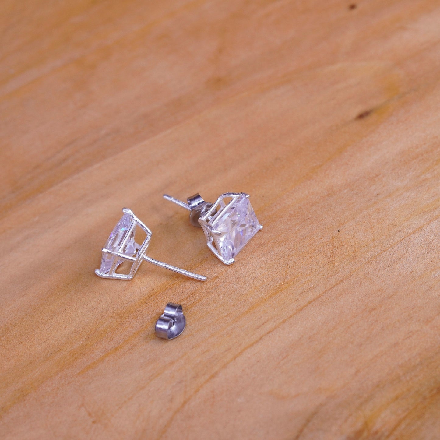 Vintage Sterling 925 silver clear studs, square earrings