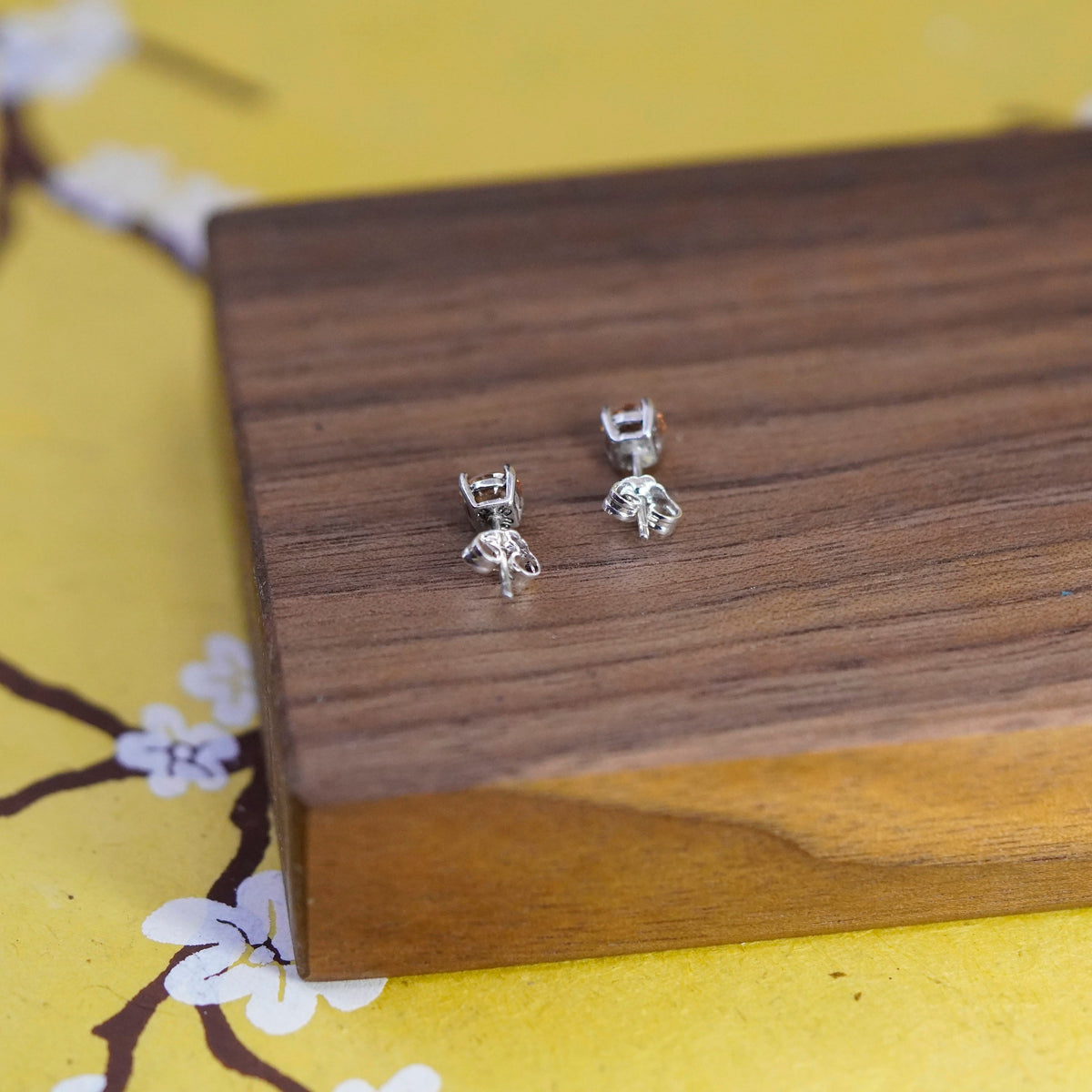Vintage Sterling silver handmade earrings, 925 studs with citrine
