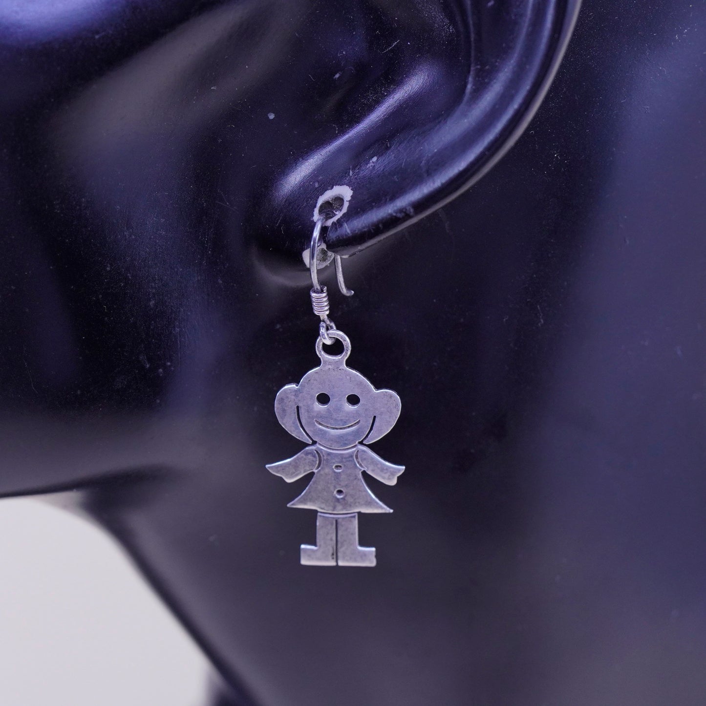 Vintage sterling silver handmade earrings, 925 girl dangles