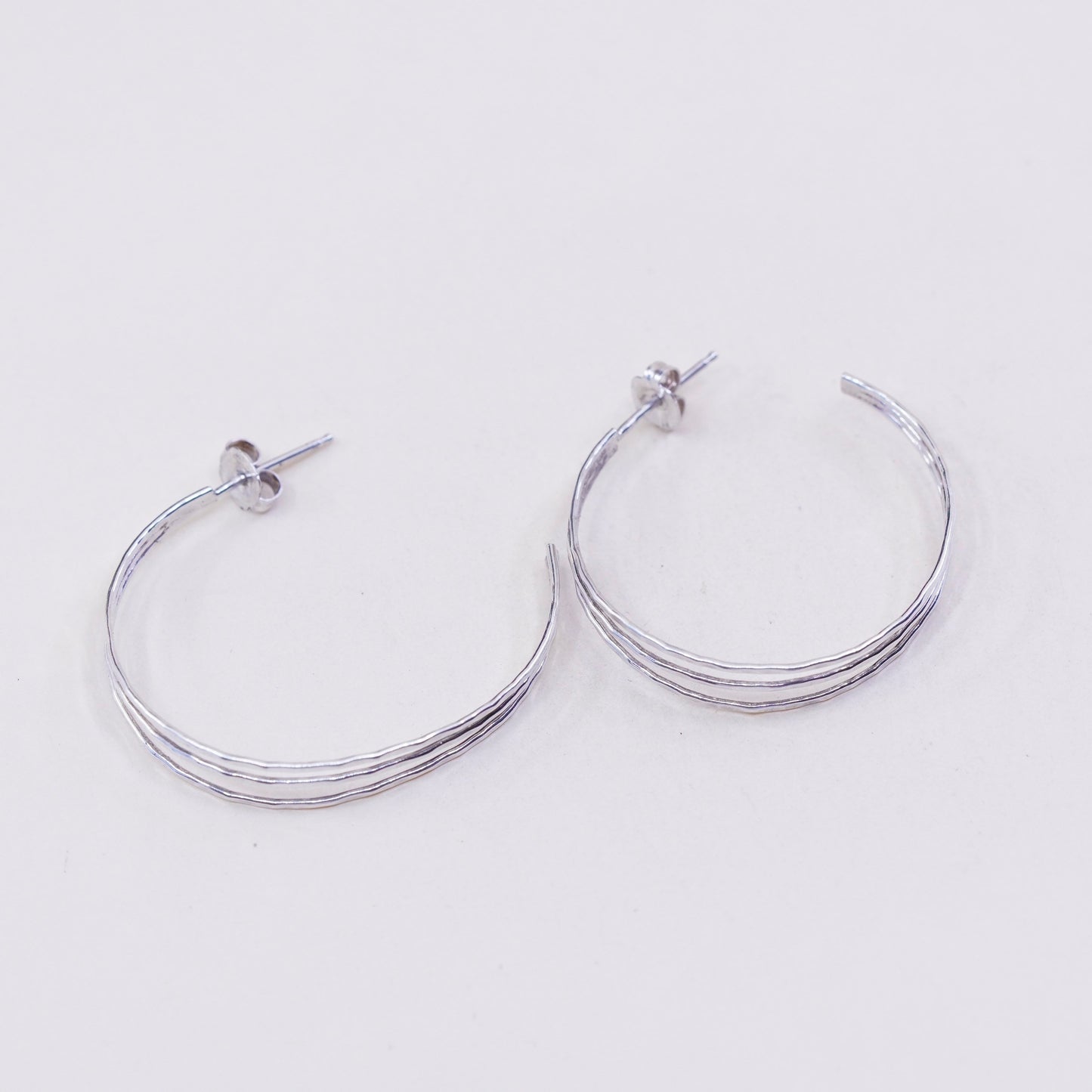 1”, Vintage sterling silver loop earrings, fashion minimalist primitive hoops