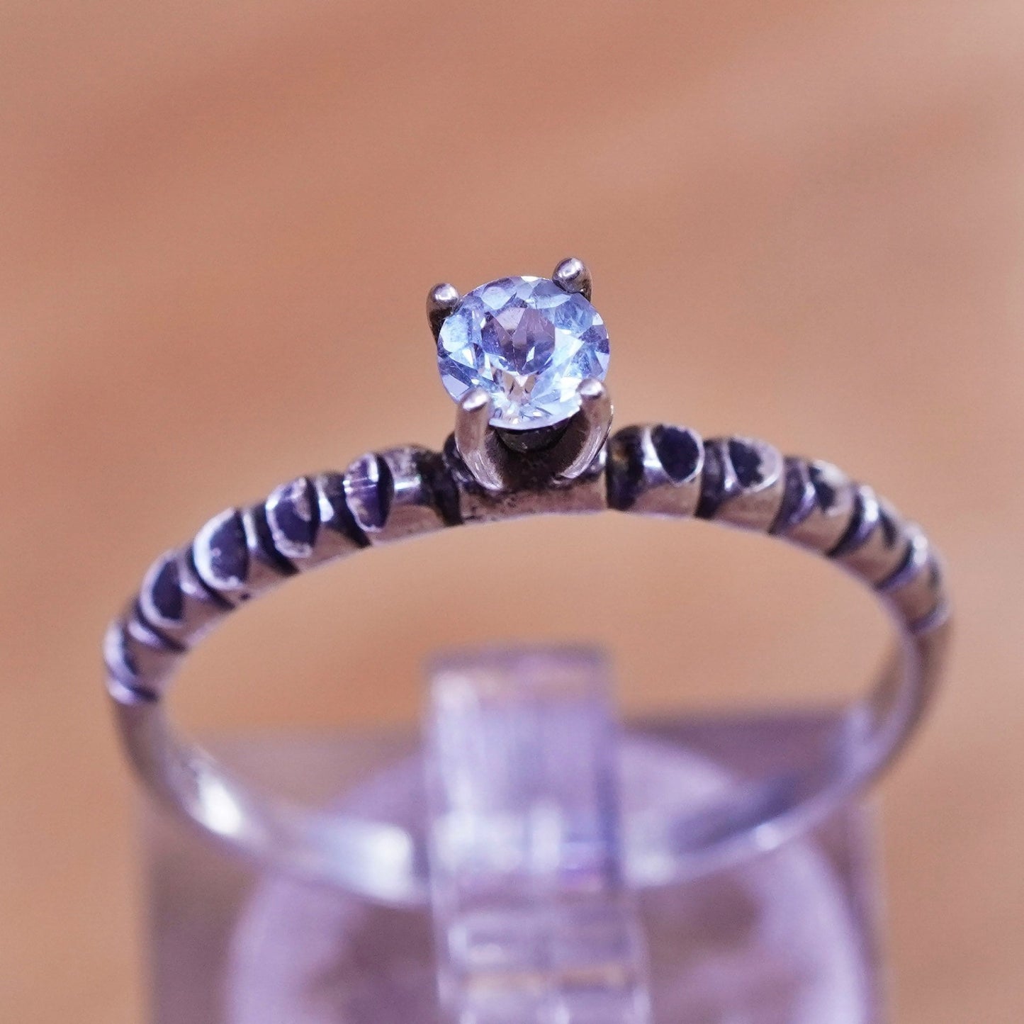 Size 9, vintage Sterling silver handmade ring, 925 engagement band with cz