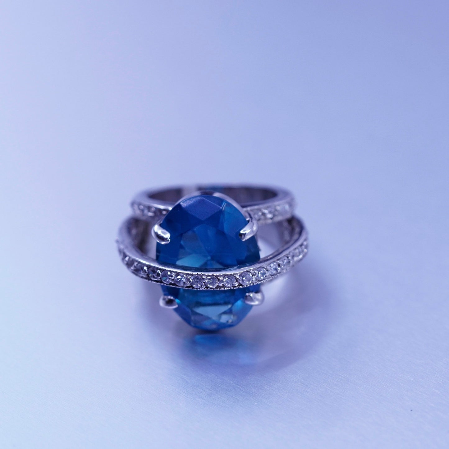 Size 6, vintage Sterling 925 silver handmade ring with topaz and cz around