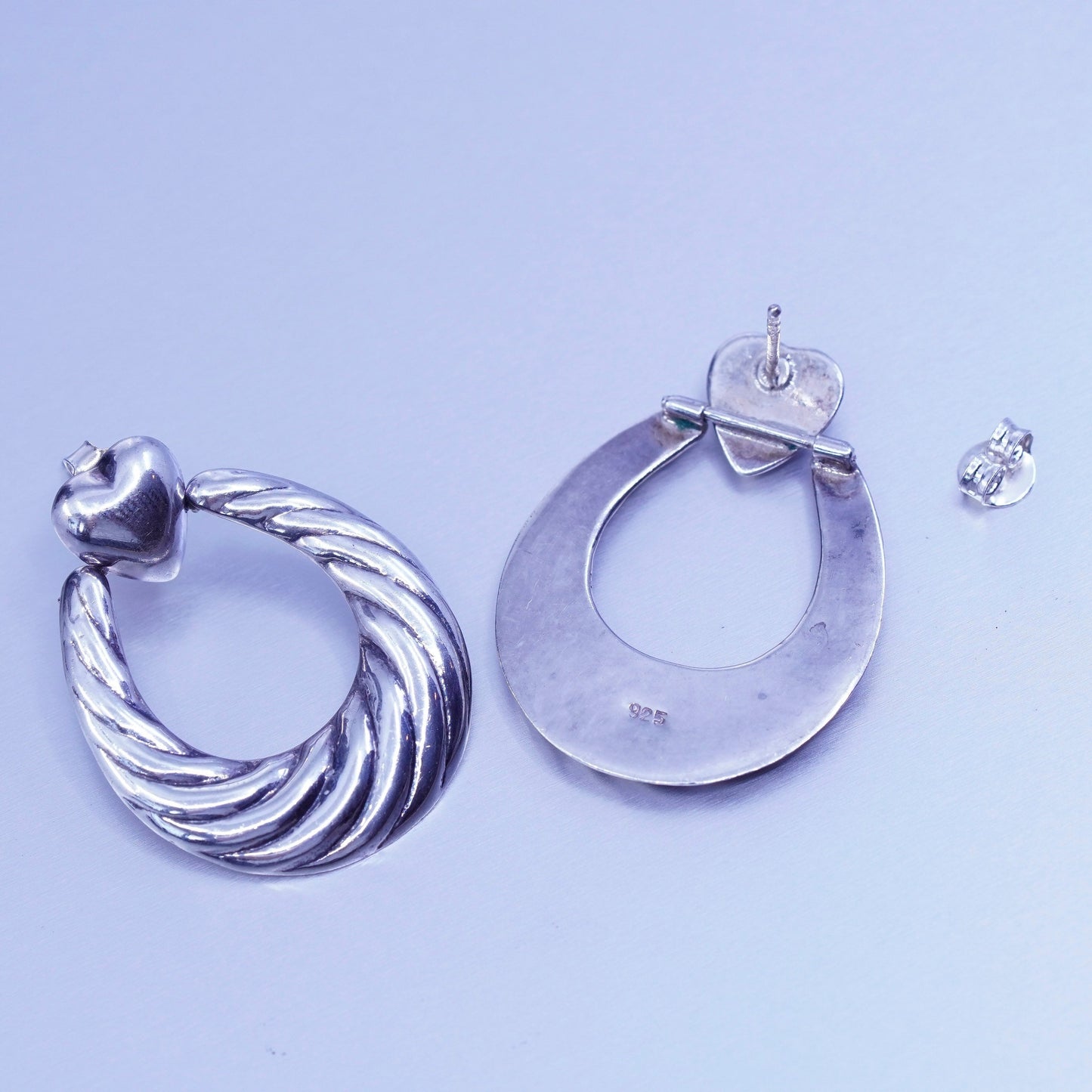 1.25”, vintage Sterling silver handmade earrings, 925 hoops with heart