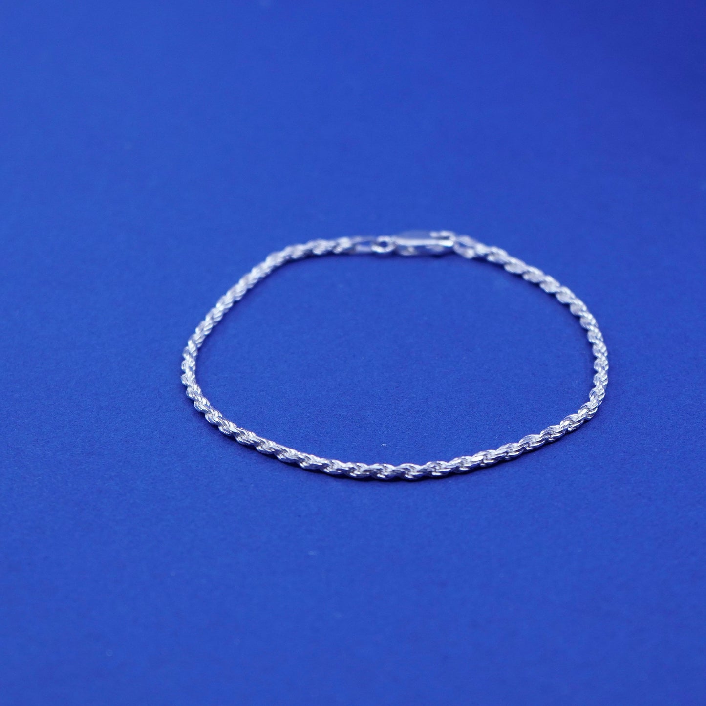 7.75”, 2mm, vintage sterling silver handmade bracelet, Italy 925 rope chain